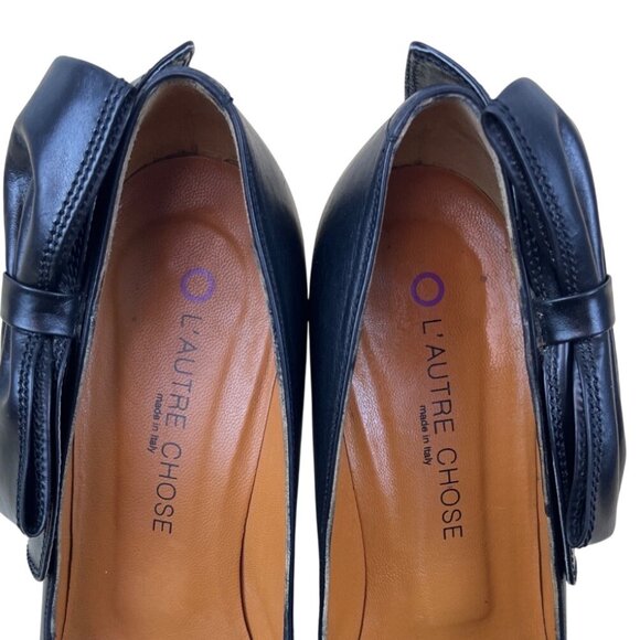 L’Autre Chose Black Leather Bow Detail High Heels Size 38 (US 7.5) - Picture 9 of 9